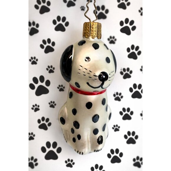 Whitehurst Other - Whitehurst Dog Ornament Dalmation Glass Black White Red Collar 3.5"